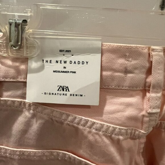 Zara The New Daddy Jeans Women's Pink Wide Leg Frayed Hem Size 4 NWT - Picture 5 of 7